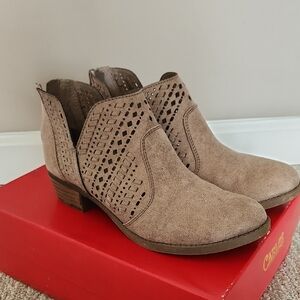 Women's Taupe Perforated Suede Ankle Booties
